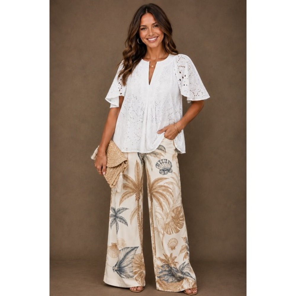 Tuckernuck‎ White Eyelet Finley Flutter Sleeve Women's S Blouse Top